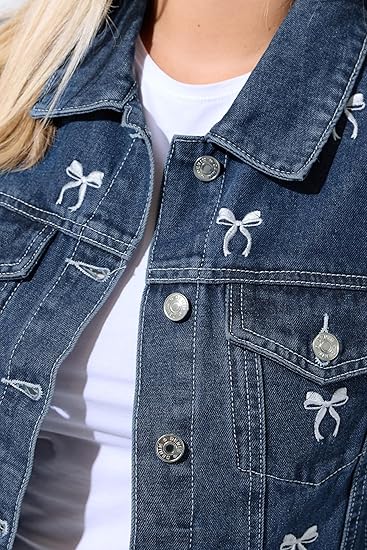 Bow Embroidered Denim Jacket